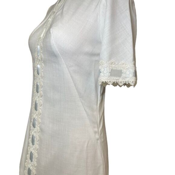 Vintage 70s Cottagecore Boho White Lace Ribbon High Collar Dress and Veil main image 8